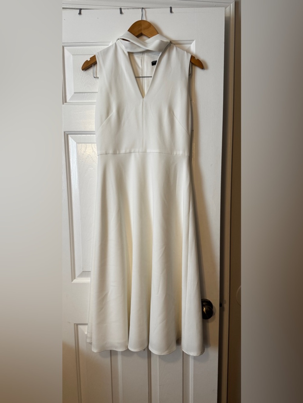 Maggy London White Bow Neck Midi Dress V-Neck Bridal Event Cocktail 4